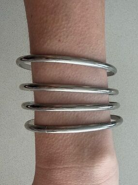 Silver Tone 4-Piece Bangle Bracelet Set | Minimalist Stackable Bangles